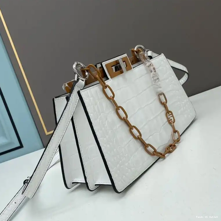 Affordable HOT Medium Bag Cut In Leather Fendi Crocodile Peekaboo White 0404